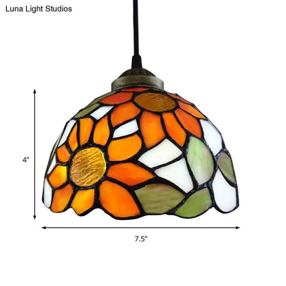 Baroque Style Orange Stained Glass Ceiling Light for Living Room