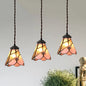 Baroque Style Pink Stained Glass Pendant Light Kit for Dining Room with 3 Bulbs