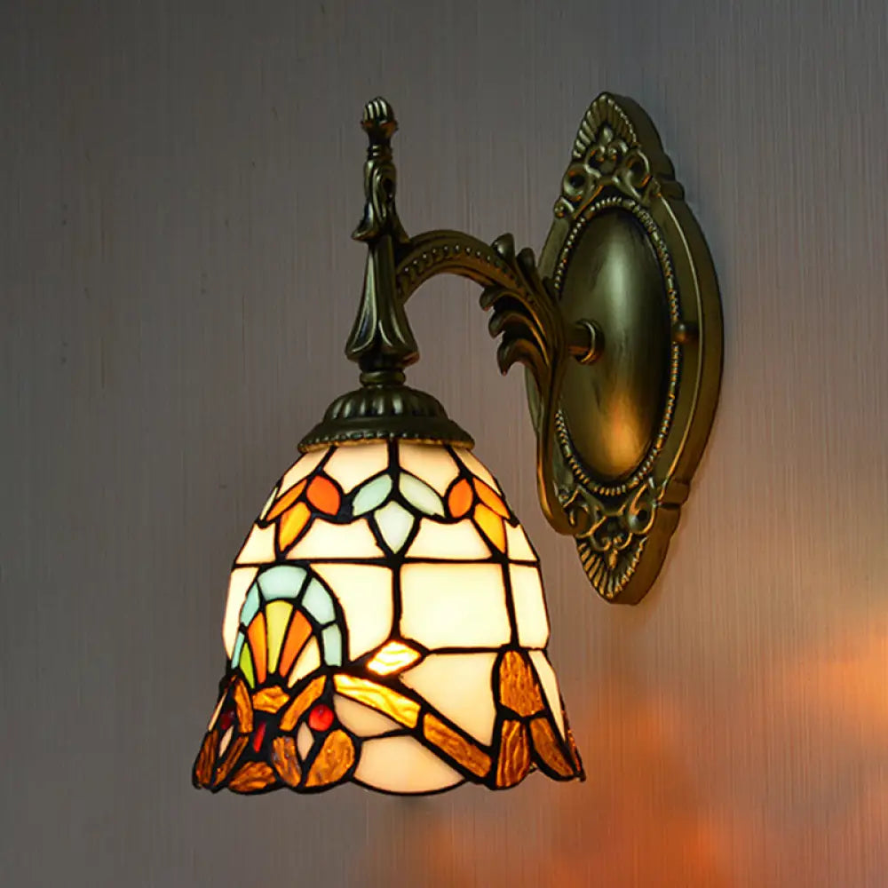 Baroque-Style Stained Glass Bell Sconce Wall Light: Bedside Lighting Fixture