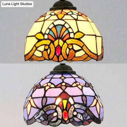 Baroque Style Stained Glass Dome Pendant Light with Hanging Cord