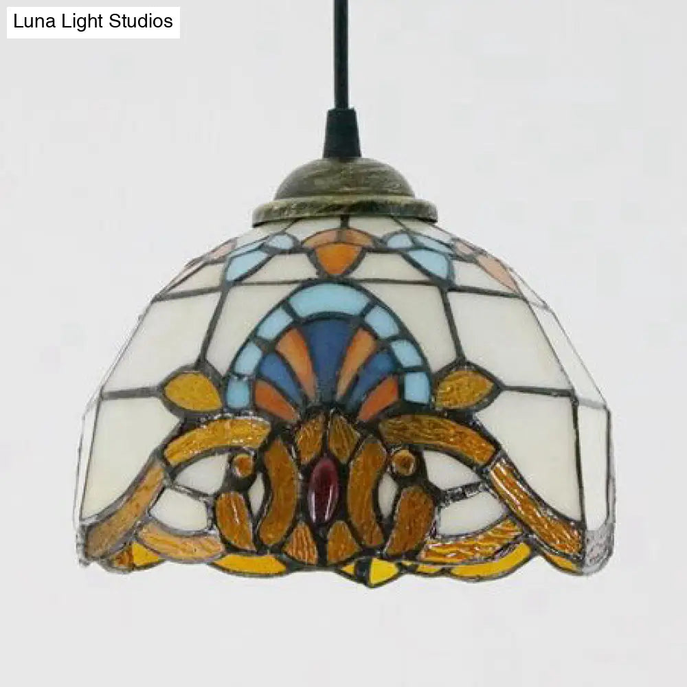 Baroque Style Stained Glass Dome Pendant Light with Hanging Cord