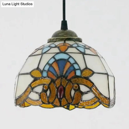 Baroque Style Stained Glass Dome Pendant Light with Hanging Cord