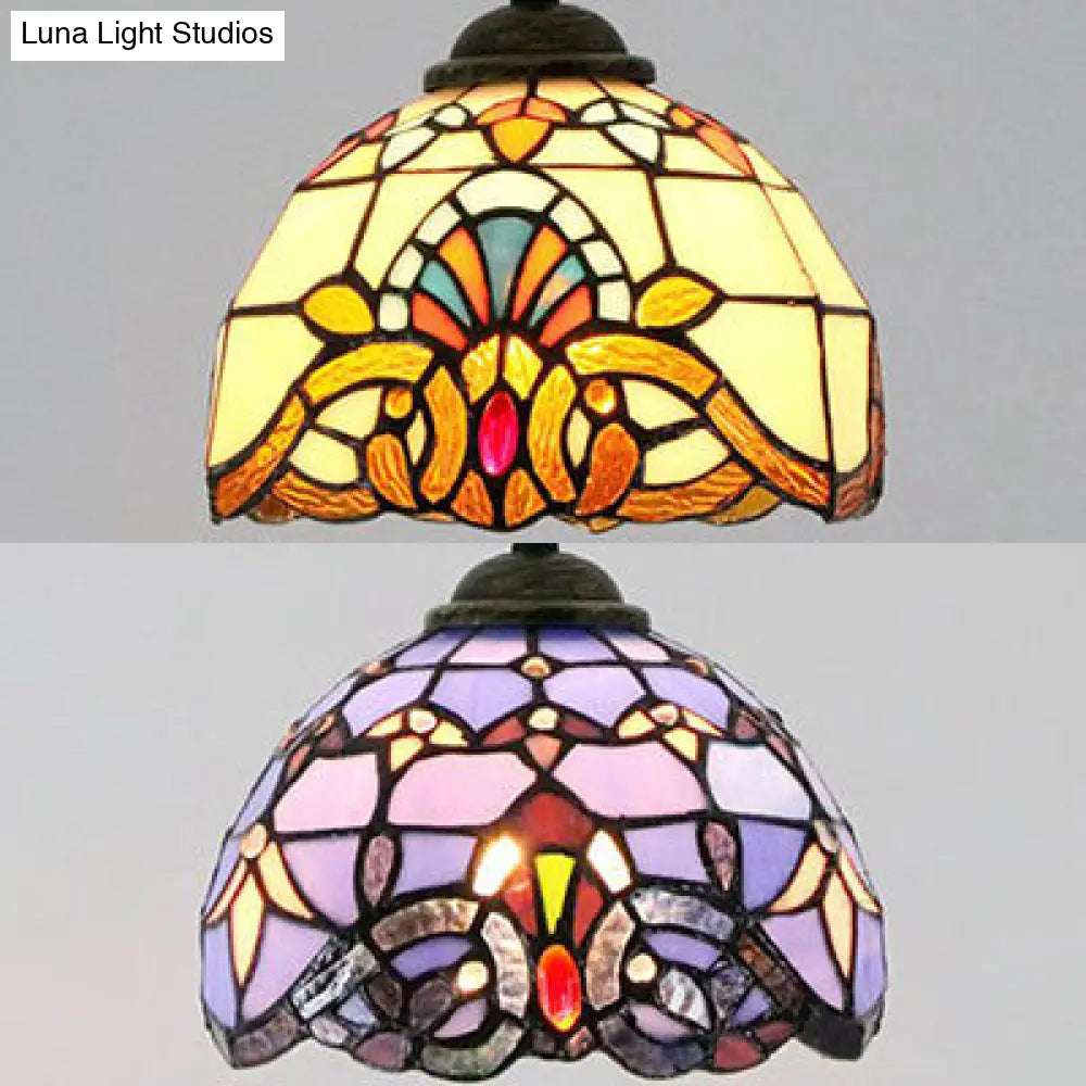 Baroque Style Stained Glass Dome Pendant Light with Hanging Cord