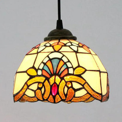 Baroque Style Stained Glass Dome Pendant Light with Hanging Cord