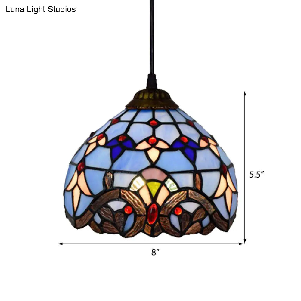 Baroque Style Stained Glass Pendant Light - Blue - Dining Room