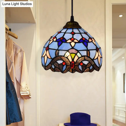 Baroque Style Stained Glass Pendant Light - Blue - Dining Room