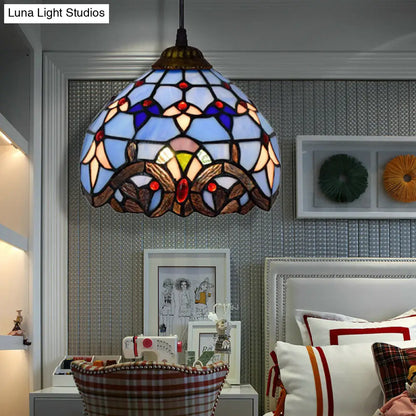 Baroque Style Stained Glass Pendant Light - Blue - Dining Room