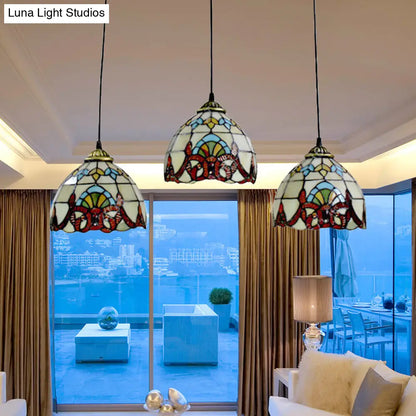 Baroque Style Stained Glass Pendant with 3 Lights - Brown/Black Linear Ceiling Fixture for Dining Room