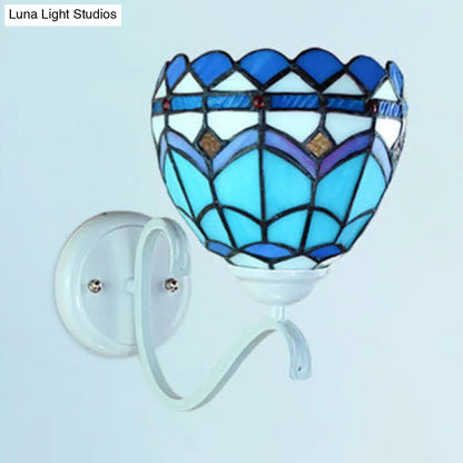 Baroque Style Stained Glass Wall Mount Light in White Finish - Single Light Wall Lighting