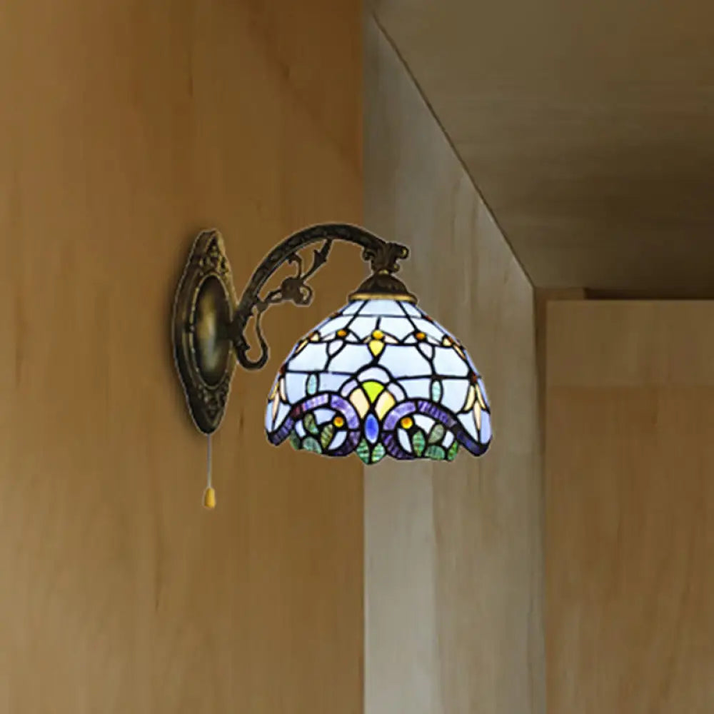 Baroque Style Stained Glass Wall Sconce Light - Sky Blue/Navy Blue