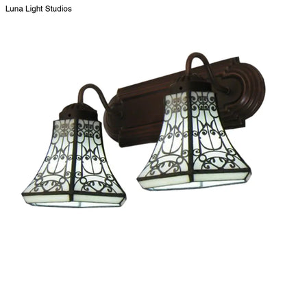 Baroque Style, Wall Mounted Sconce Lighting with 2 Flared White Glass Shades for Bedroom