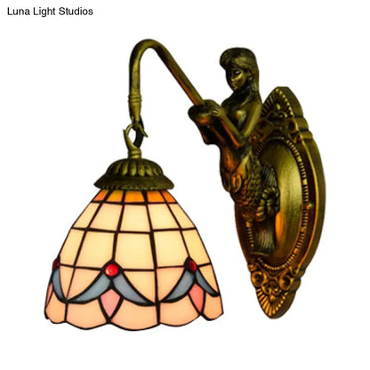 Baroque White/Beige Glass Wall Sconce with Mermaid Backplate - 6"/8" Wide