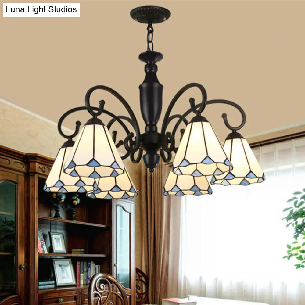 Baroque White/Sky Blue/Dark Blue Glass Chandelier Pendant Light - 6 Lights Suspended Lighting for Bedroom