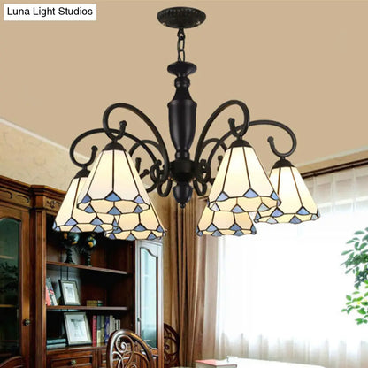 Baroque White/Sky Blue/Dark Blue Glass Chandelier Pendant Light - 6 Lights Suspended Lighting for Bedroom