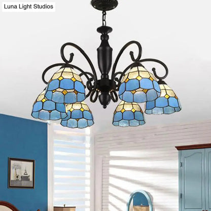 Baroque White/Sky Blue/Dark Blue Glass Chandelier Pendant Light - 6 Lights Suspended Lighting for Bedroom
