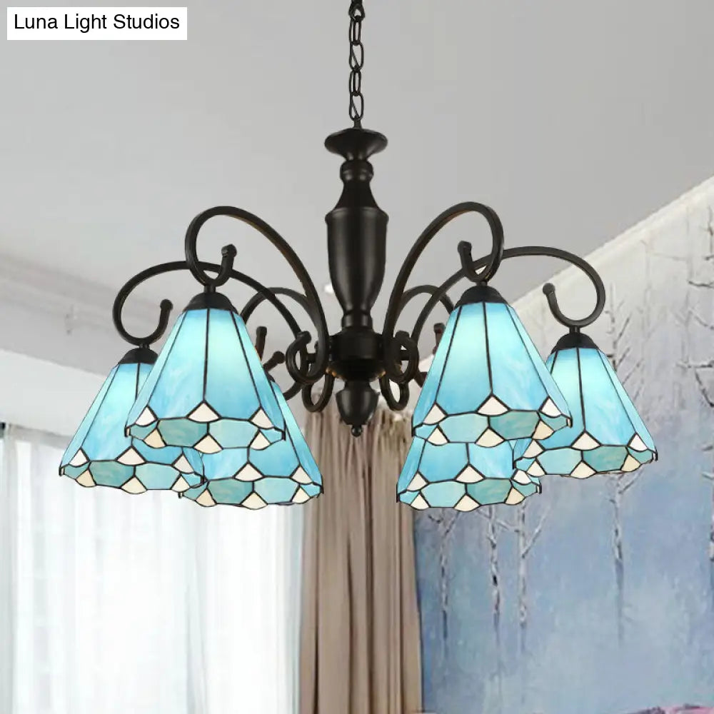Baroque White/Sky Blue/Dark Blue Glass Chandelier Pendant Light - 6 Lights Suspended Lighting for Bedroom