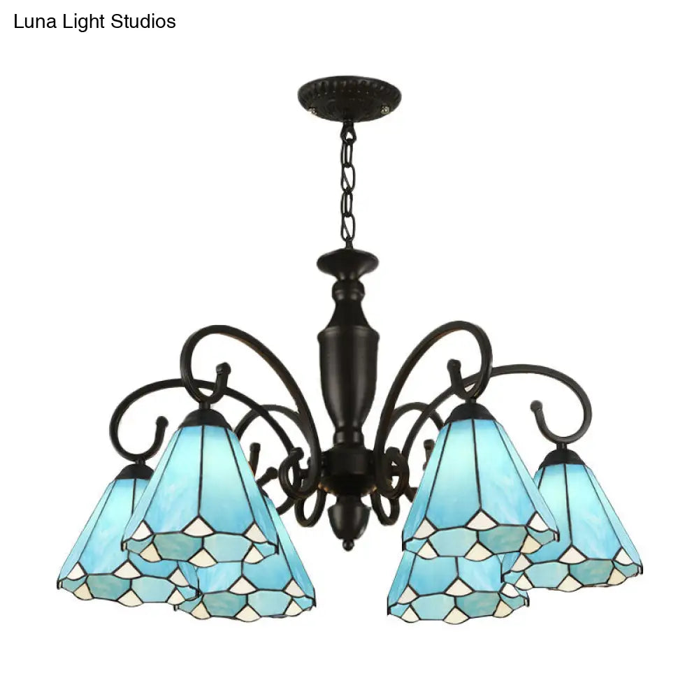 Baroque White/Sky Blue/Dark Blue Glass Chandelier Pendant Light - 6 Lights Suspended Lighting for Bedroom