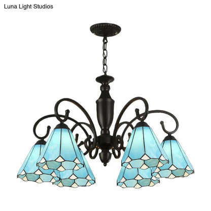 Baroque White/Sky Blue/Dark Blue Glass Chandelier Pendant Light - 6 Lights Suspended Lighting for Bedroom