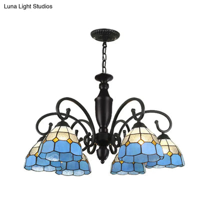 Baroque White/Sky Blue/Dark Blue Glass Chandelier Pendant Light - 6 Lights Suspended Lighting for Bedroom