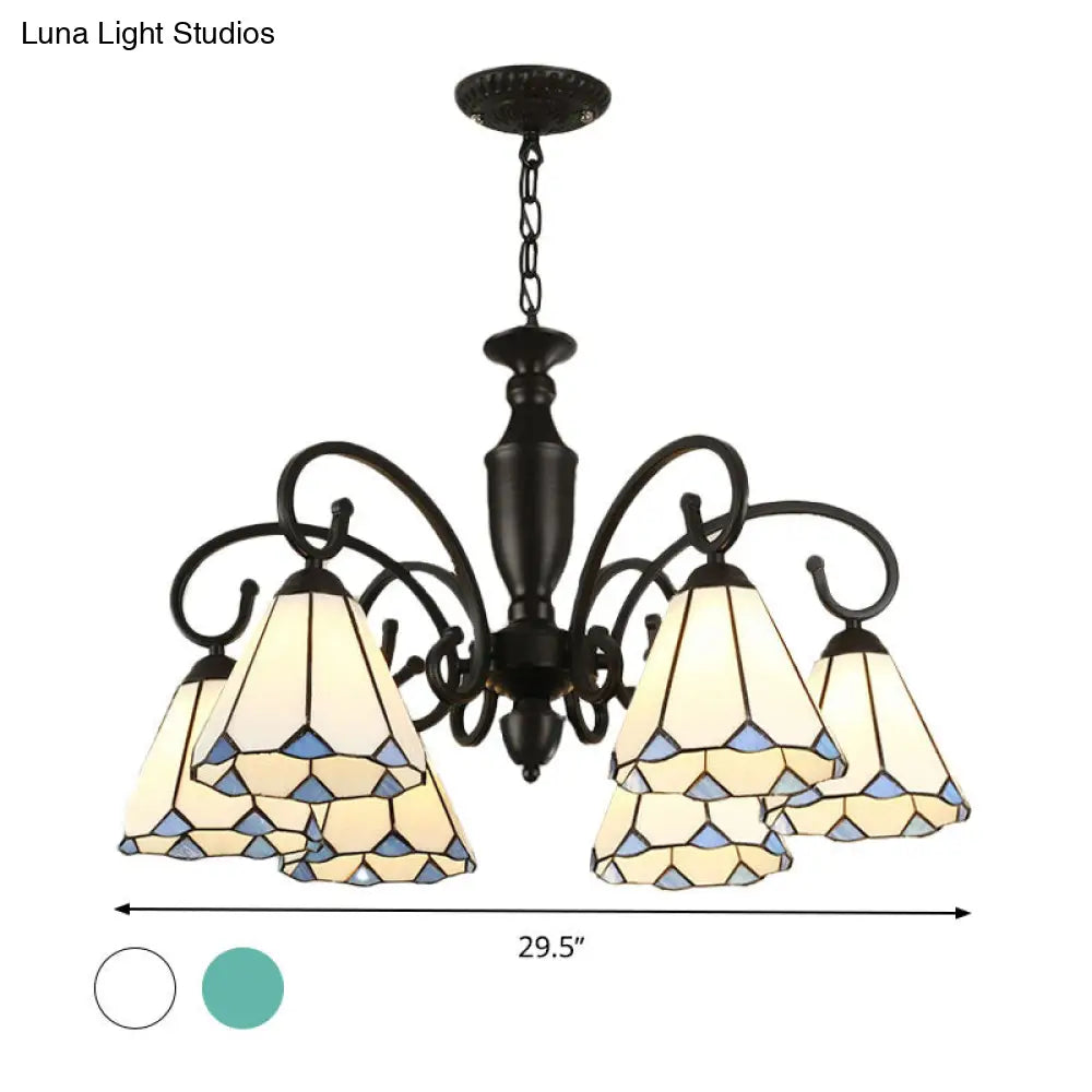 Baroque White/Sky Blue/Dark Blue Glass Chandelier Pendant Light - 6 Lights Suspended Lighting for Bedroom