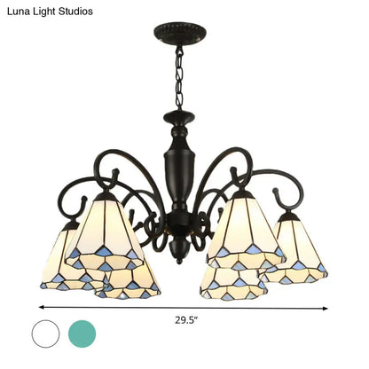 Baroque White/Sky Blue/Dark Blue Glass Chandelier Pendant Light - 6 Lights Suspended Lighting for Bedroom