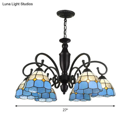 Baroque White/Sky Blue/Dark Blue Glass Chandelier Pendant Light - 6 Lights Suspended Lighting for Bedroom