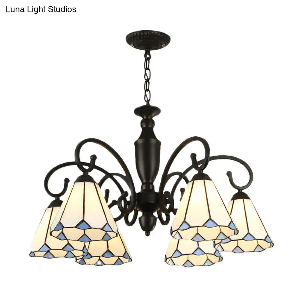 Baroque White/Sky Blue/Dark Blue Glass Chandelier Pendant Light - 6 Lights Suspended Lighting for Bedroom