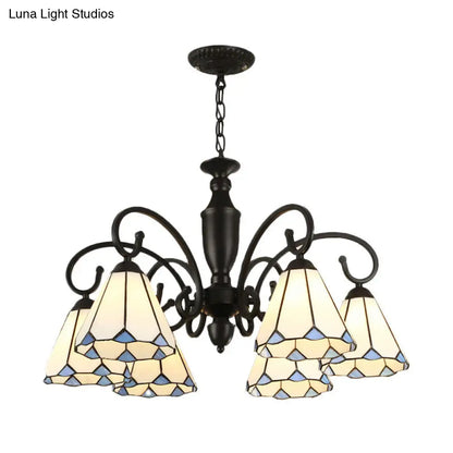 Baroque White/Sky Blue/Dark Blue Glass Chandelier Pendant Light - 6 Lights Suspended Lighting for Bedroom