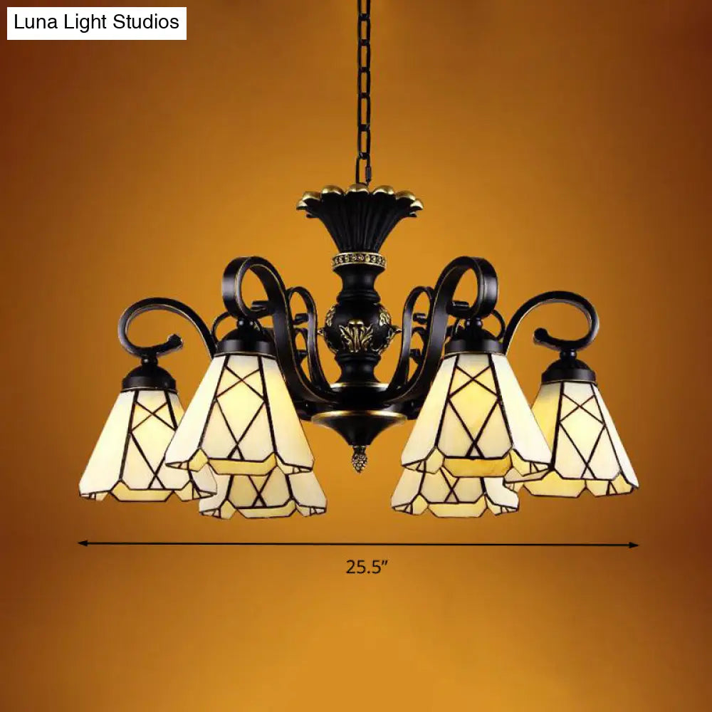 Baroque Yellow Glass Cone Chandelier - 5/6/8 Lights - Black Ceiling Suspension Lamp