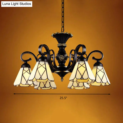 Baroque Yellow Glass Cone Chandelier - 5/6/8 Lights - Black Ceiling Suspension Lamp