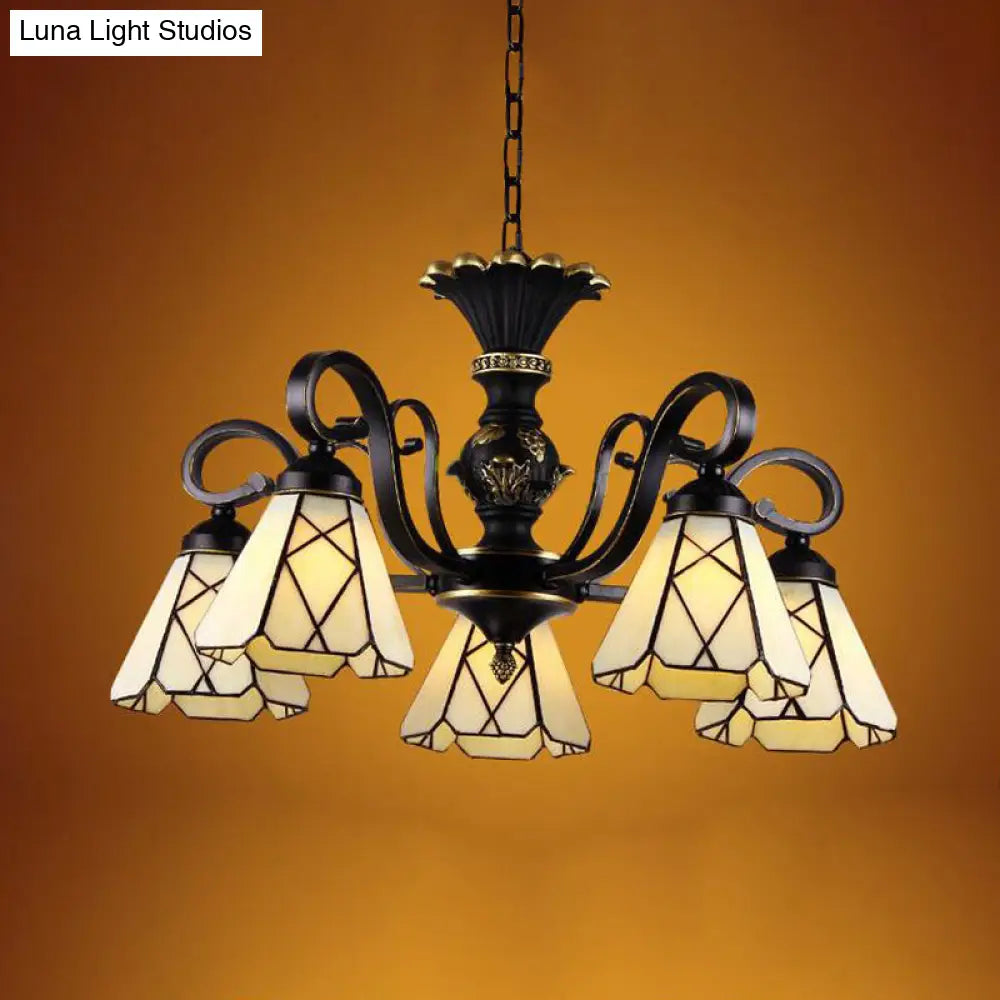Baroque Yellow Glass Cone Chandelier - 5/6/8 Lights - Black Ceiling Suspension Lamp