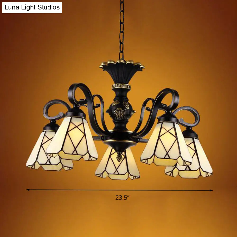 Baroque Yellow Glass Cone Chandelier - 5/6/8 Lights - Black Ceiling Suspension Lamp