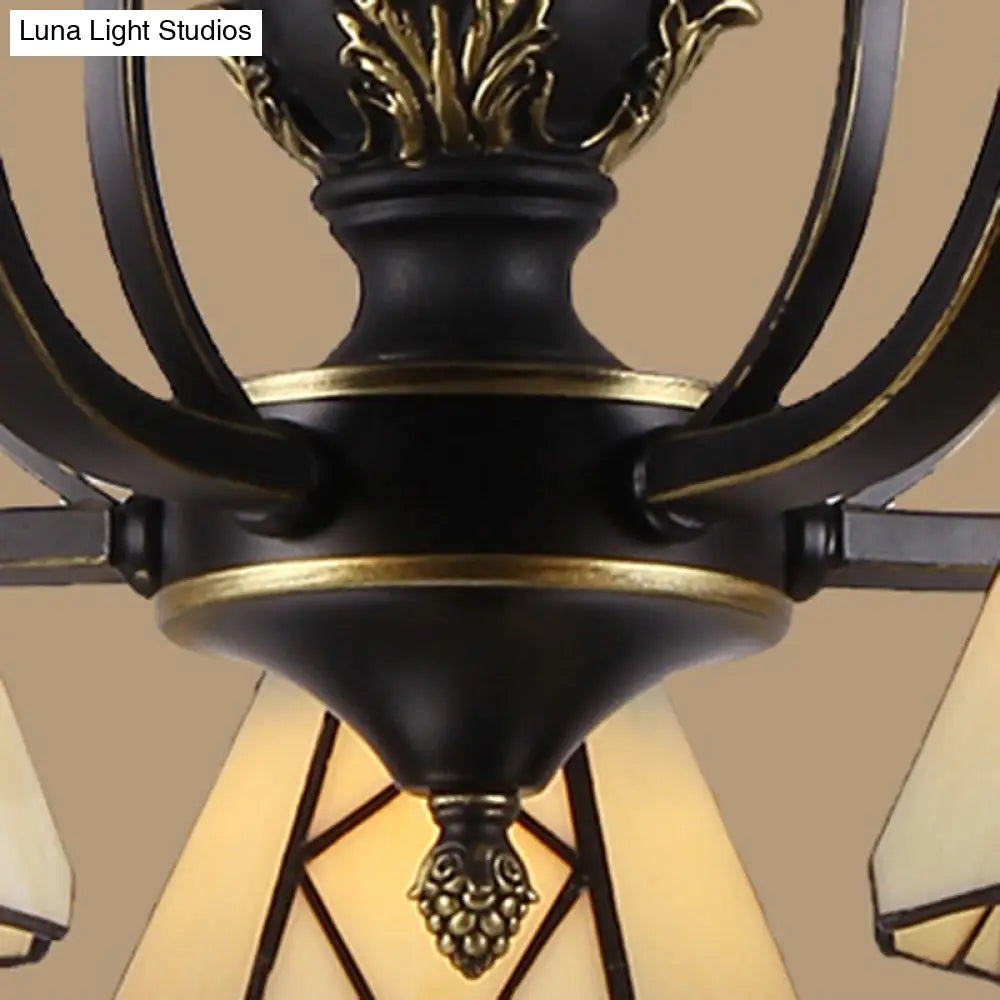 Baroque Yellow Glass Cone Chandelier - 5/6/8 Lights - Black Ceiling Suspension Lamp