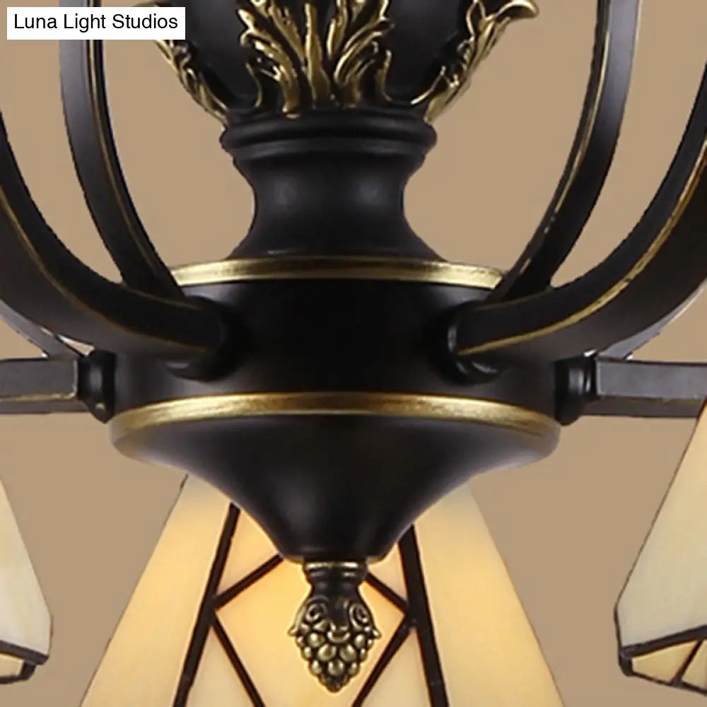 Baroque Yellow Glass Cone Chandelier - 5/6/8 Lights - Black Ceiling Suspension Lamp