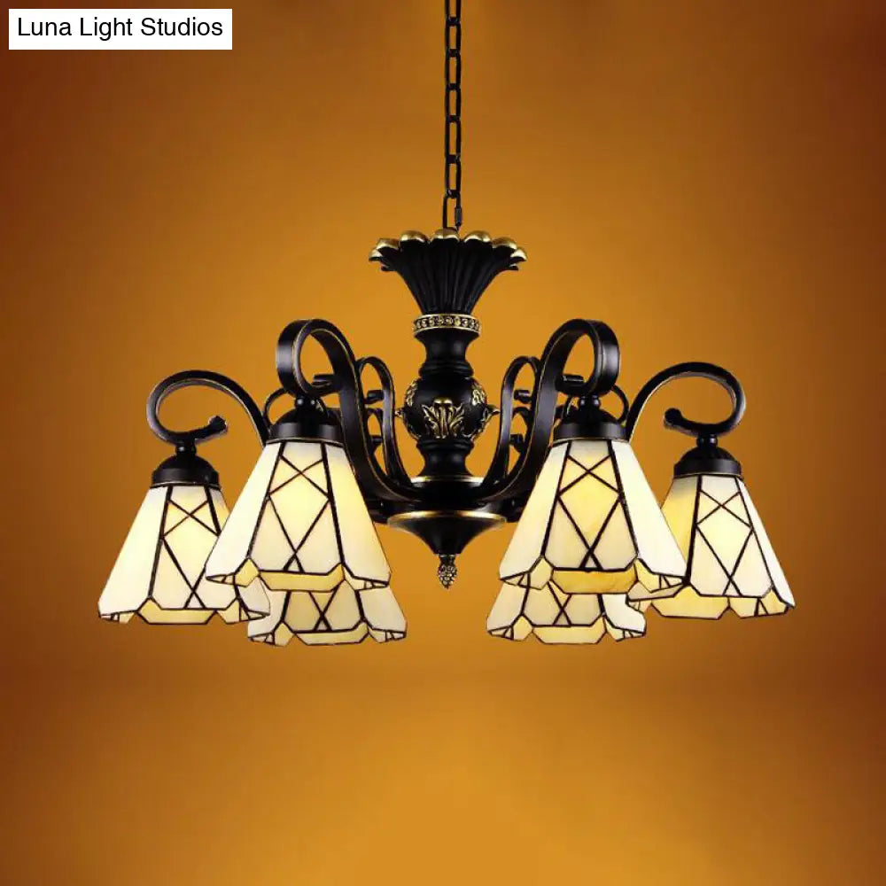 Baroque Yellow Glass Cone Chandelier - 5/6/8 Lights - Black Ceiling Suspension Lamp