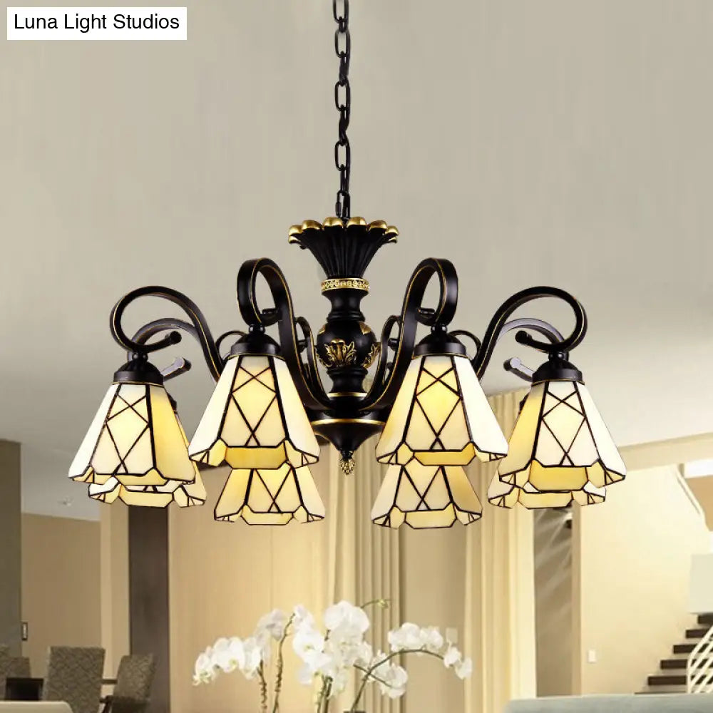 Baroque Yellow Glass Cone Chandelier - 5/6/8 Lights - Black Ceiling Suspension Lamp