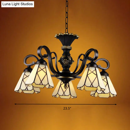 Baroque Yellow Glass Cone Chandelier - 5/6/8 Lights - Black Ceiling Suspension Lamp