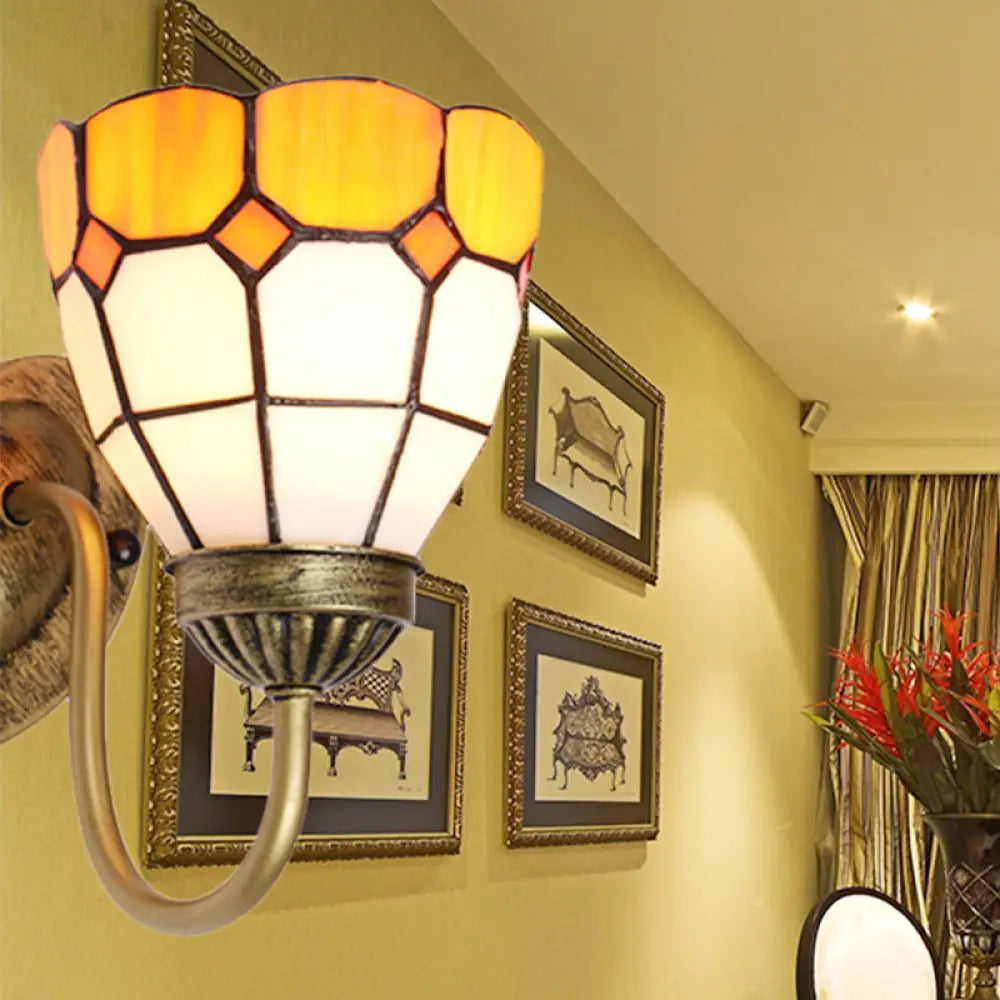 Baroque Yellow Glass Dome Wall Sconce Light for Hallway - 1 Head, White/Blue/Antique Brass Mount