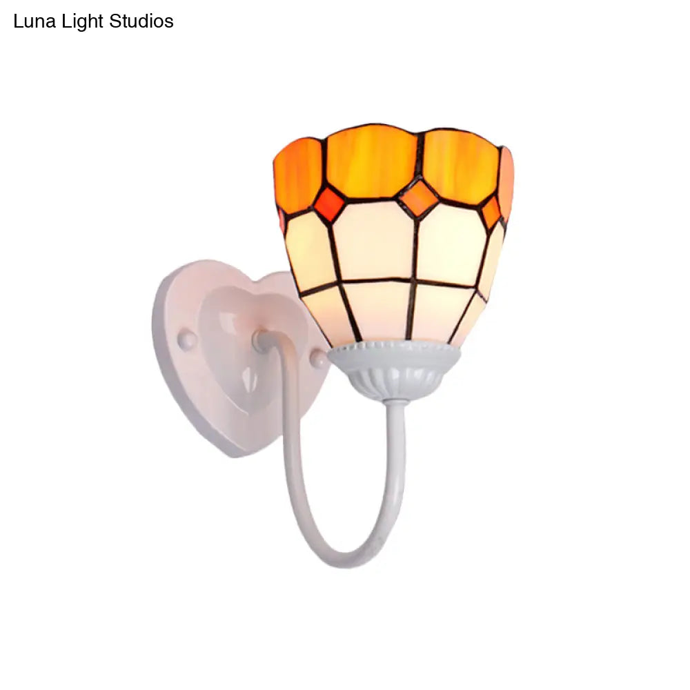 Baroque Yellow Glass Dome Wall Sconce Light for Hallway - 1 Head, White/Blue/Antique Brass Mount