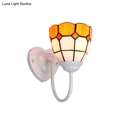 Baroque Yellow Glass Dome Wall Sconce Light for Hallway - 1 Head, White/Blue/Antique Brass Mount