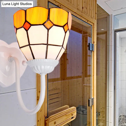 Baroque Yellow Glass Dome Wall Sconce Light for Hallway - 1 Head, White/Blue/Antique Brass Mount