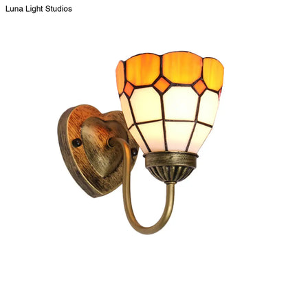 Baroque Yellow Glass Dome Wall Sconce Light for Hallway - 1 Head, White/Blue/Antique Brass Mount
