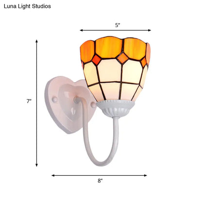 Baroque Yellow Glass Dome Wall Sconce Light for Hallway - 1 Head, White/Blue/Antique Brass Mount