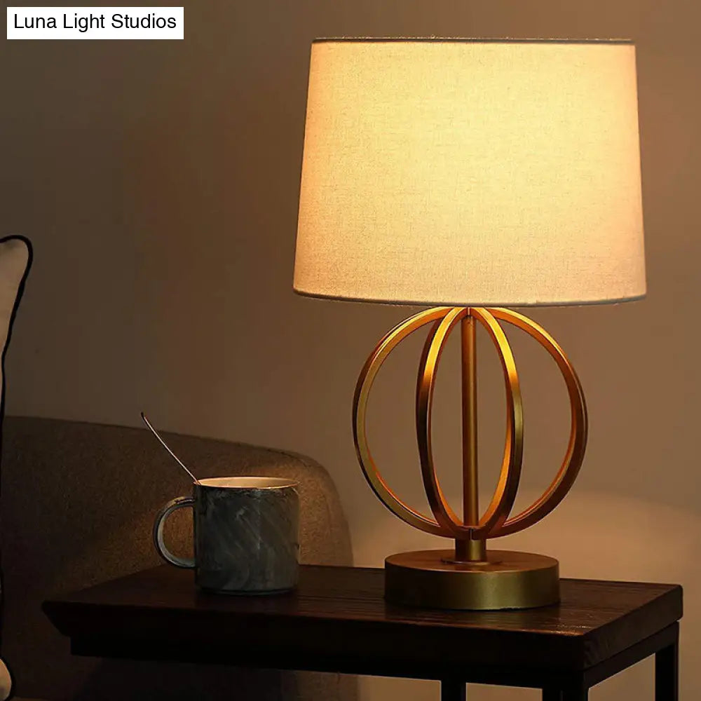 Barrel Metal Night Light with Fabric Shade for Contemporary Living Room - White