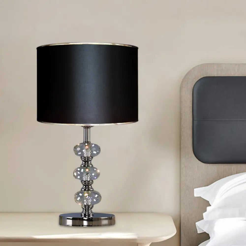 Barrel Nightstand Lighting - 1-Light Reading Lamp in Black/Silver/Gold, Traditional Design with Crystal Column