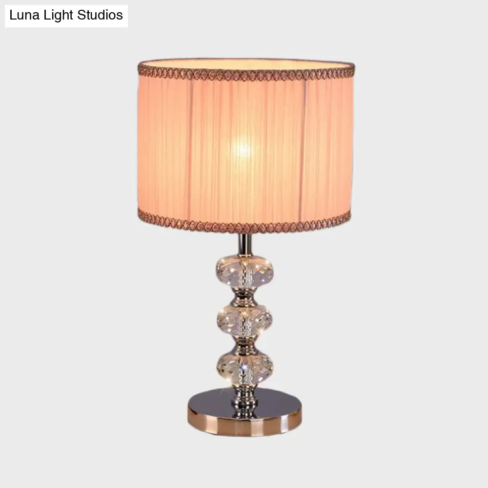 Barrel Nightstand Lighting - 1-Light Reading Lamp in Black/Silver/Gold, Traditional Design with Crystal Column