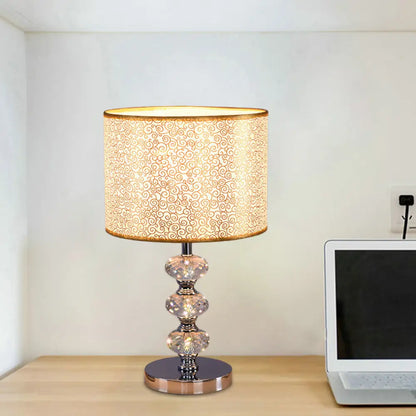 Barrel Nightstand Lighting - 1-Light Reading Lamp in Black/Silver/Gold, Traditional Design with Crystal Column