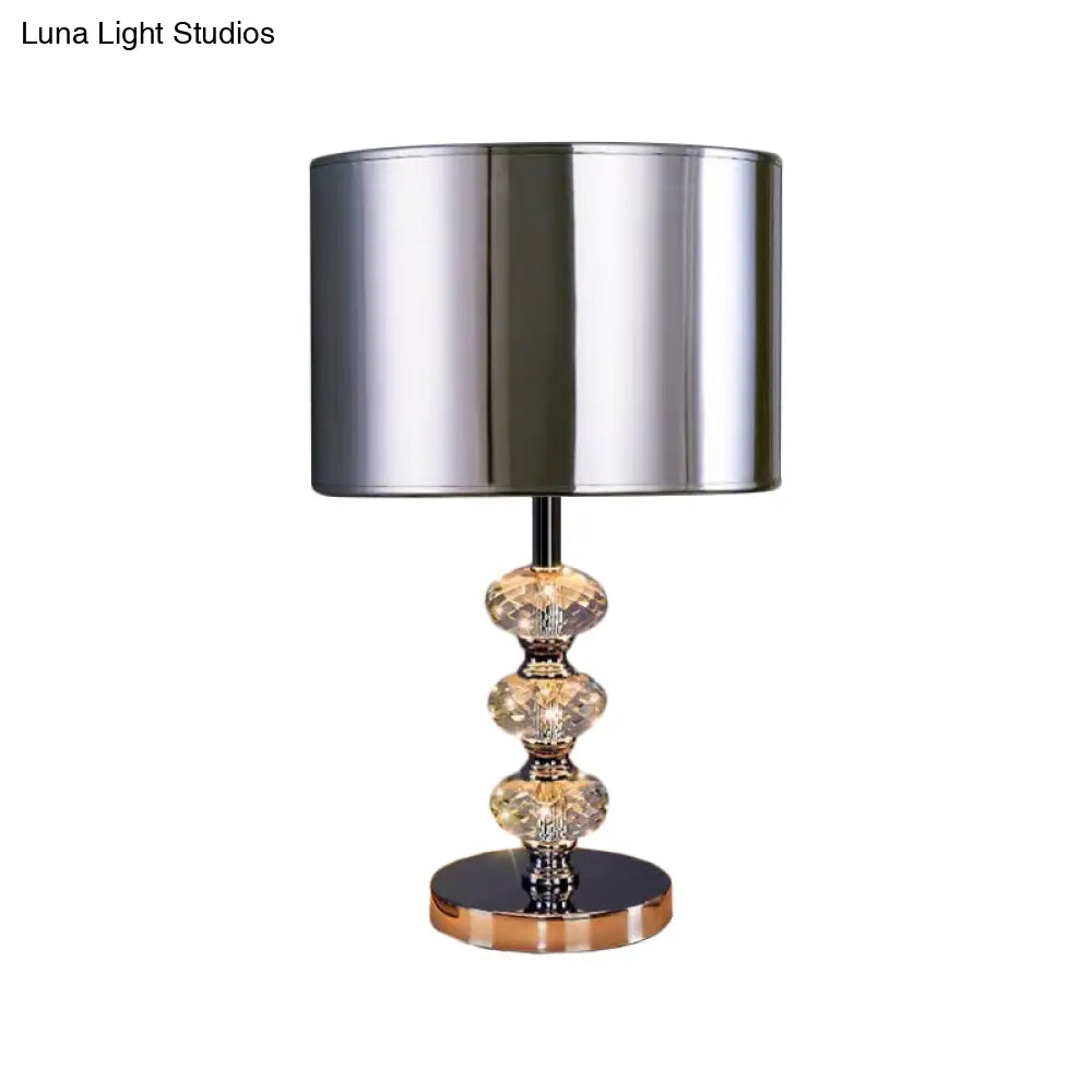 Barrel Nightstand Lighting - 1-Light Reading Lamp in Black/Silver/Gold, Traditional Design with Crystal Column
