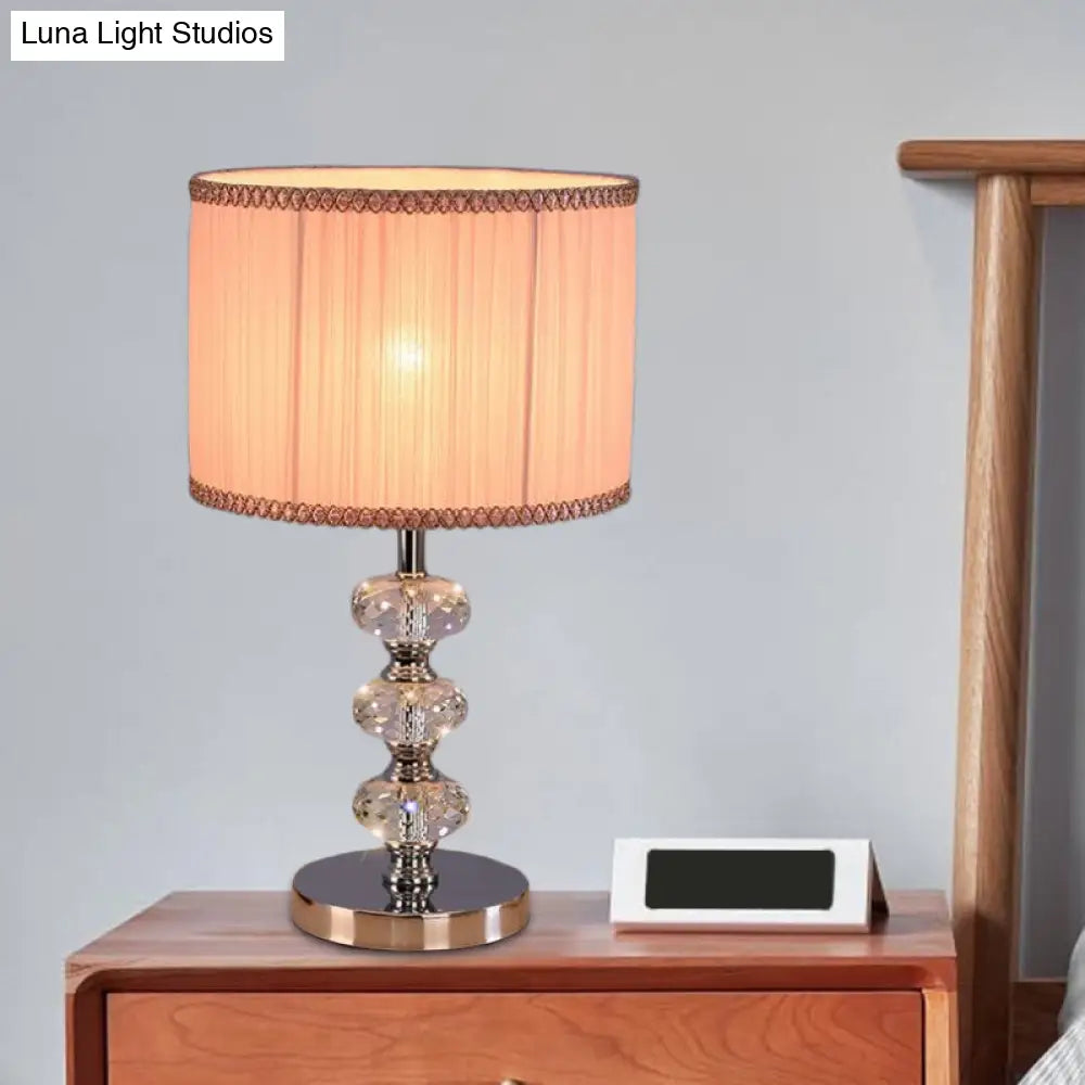 Barrel Nightstand Lighting - 1-Light Reading Lamp in Black/Silver/Gold, Traditional Design with Crystal Column