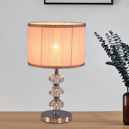 Barrel Nightstand Lighting - 1-Light Reading Lamp in Black/Silver/Gold, Traditional Design with Crystal Column